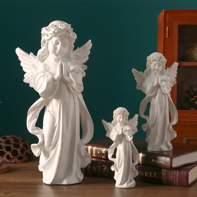 European Vintage Desktop Little Angel Girl Ornament Plaster Sculpture Statue Church Wedding Photo Prop