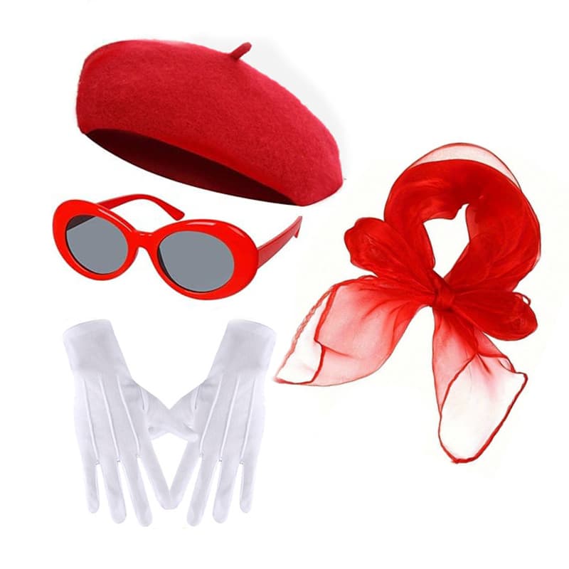 Vintage Beret Wool Thickened Warm Pumpkin Beret Hat Hip-Hop Glasses White Gloves Scarf Set