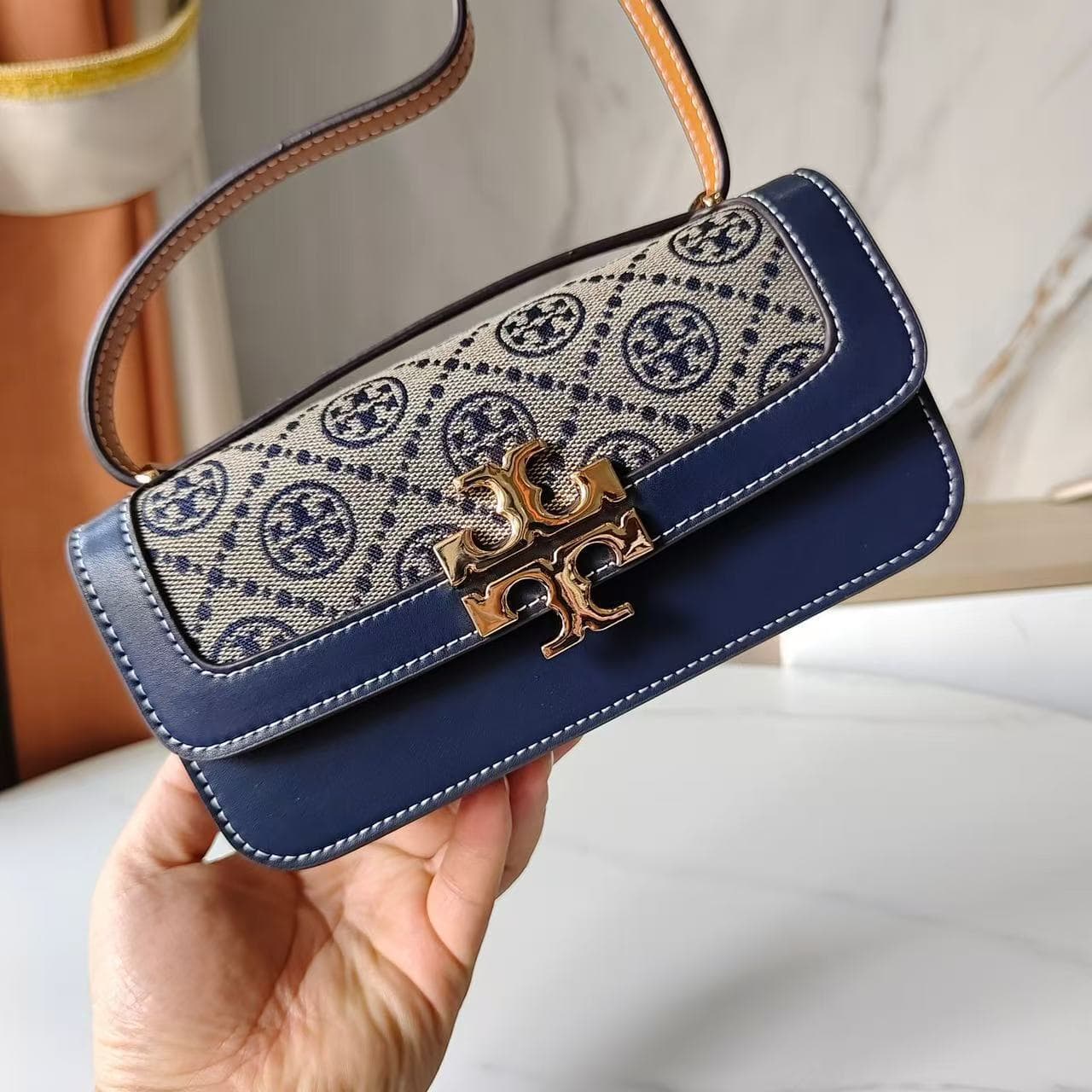 In Stock TB New Style Single Shoulder Crossbody Chain Small Square Bag Gold Brick Tofu Bag Genuine Leather Versatile Casual Bag