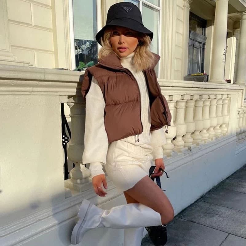 Spot European and American style cotton vest for women winter stand-up collar thickened cotton vest sleeveless bread coat waistcoat for women wholesale
