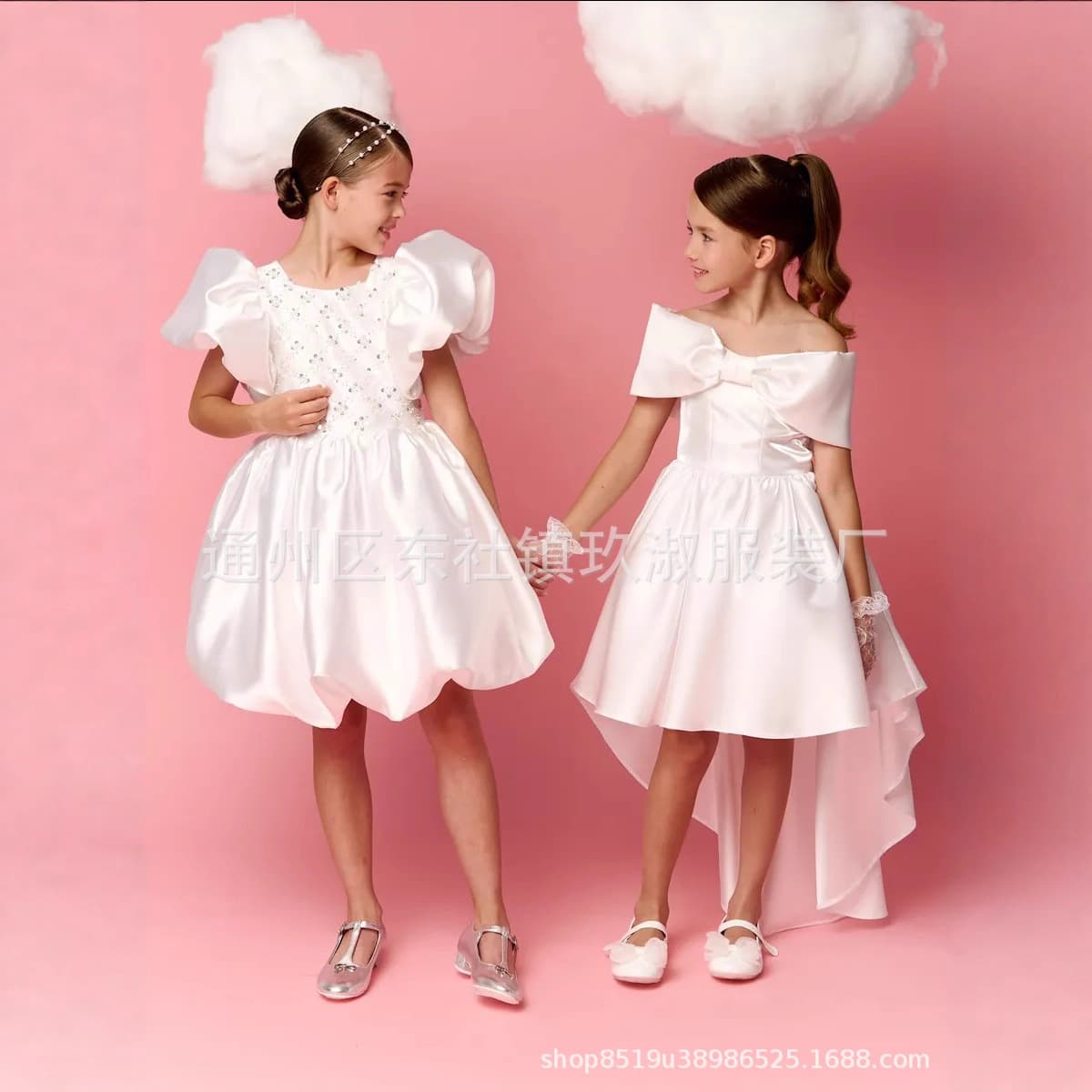 Girls' New Year Gown Off-Shoulder Princess Dress Girls' Birthday Flower Girl Beaded Embroidered Host Dress Girls' Performance