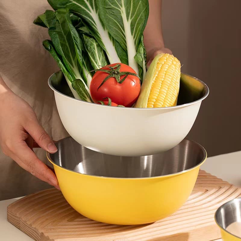 Japanese 304 Stainless Steel Measuring Bowl, Household Mixing Bowl, Baking Bowl, Egg Whisking Bowl, Dough Kneading Bowl, Colorful Salad Bowl