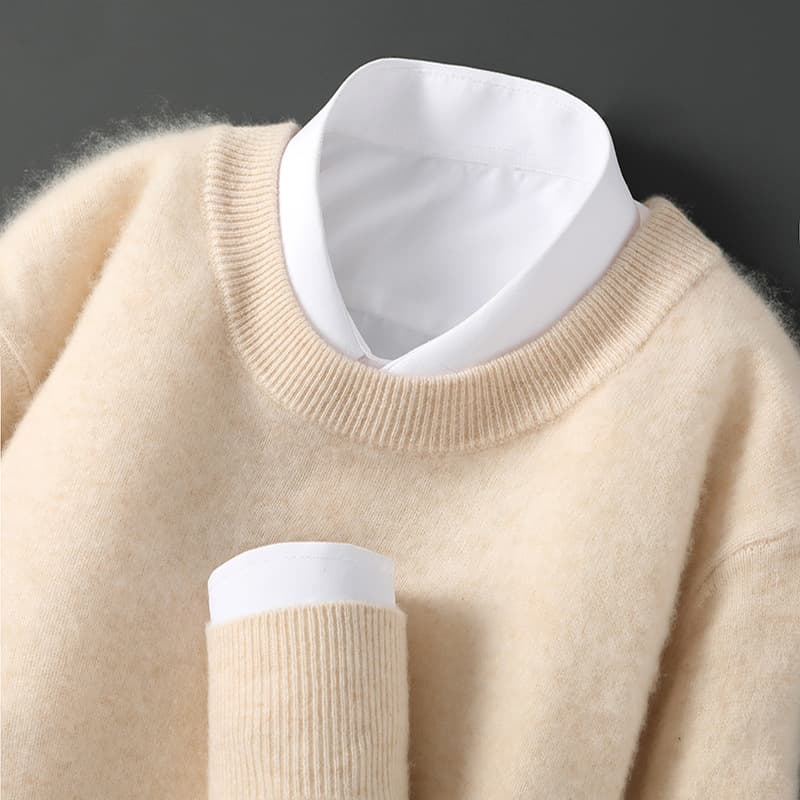 Men's Half High Round Neck Wool Sweater Premium Seamless Knit Base Layer Cashmere Autumn Winter Loose Casual Thick Sweater