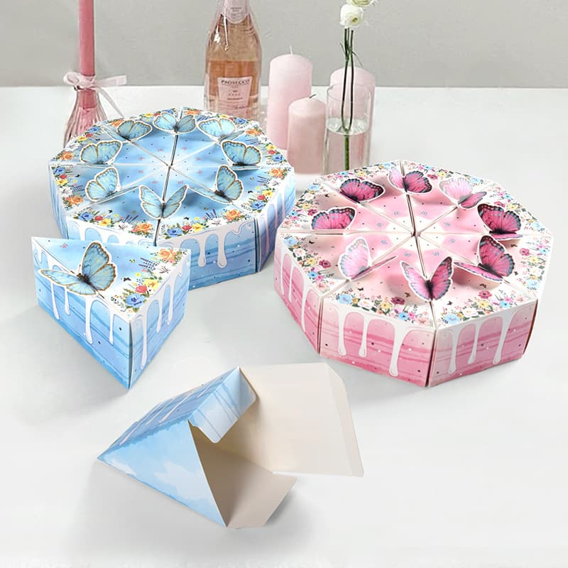 One-piece Butterfly Triangle Cake Shape Table Decoration Candy Box Birthday Party Colorful Packaging Box 8pcs/Pack