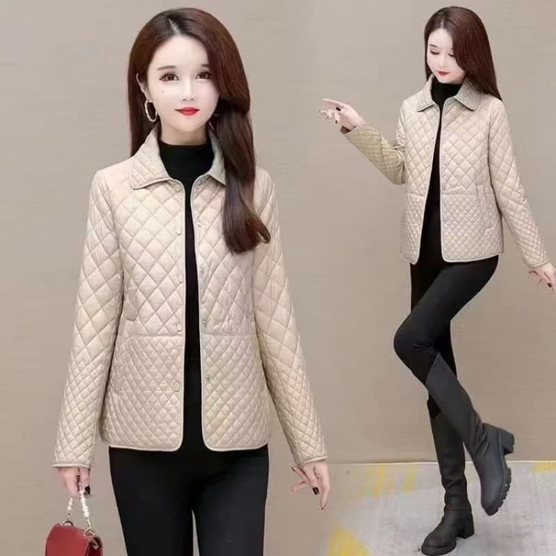 2024 Diamond Grid Quilted Jacket for Women, Autumn/Winter New Style, Fashionable Loose Casual Lightweight Small Cotton Coat Trendy for Moms