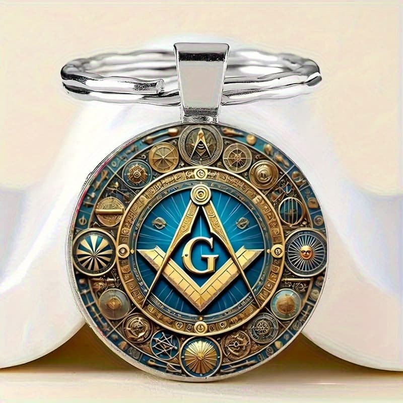 Cross-border hot-selling Masonic compass time gemstone keychain jewelry retro design small pendant gift