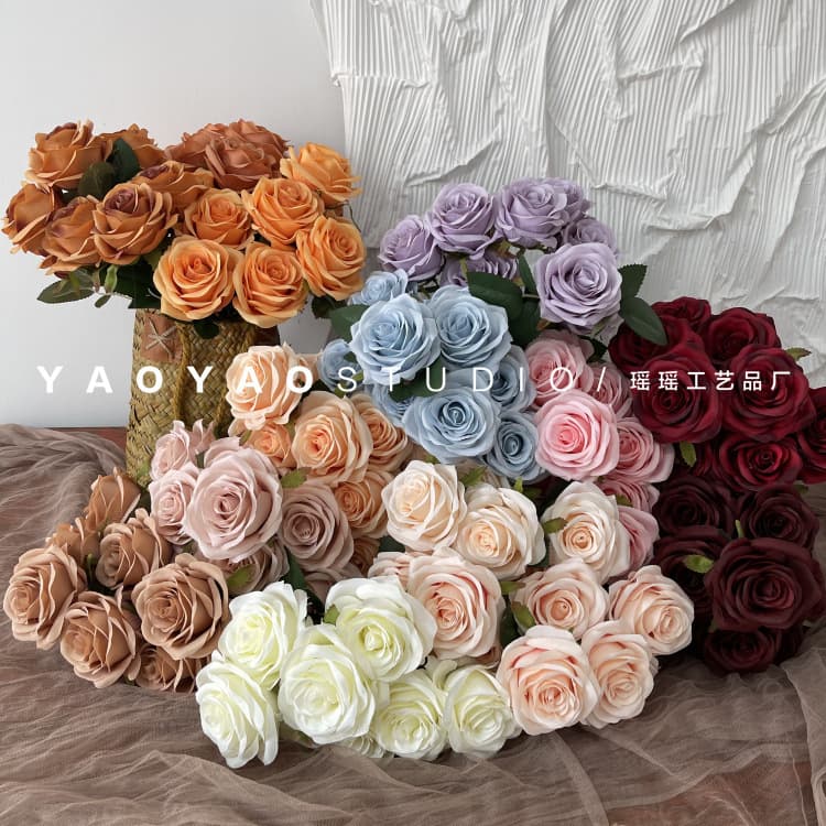Simulated 9 bunches of roses, wedding road leading flowers, table flowers decoration, fake flowers, autumn color wedding flower arrangements, foreign trade