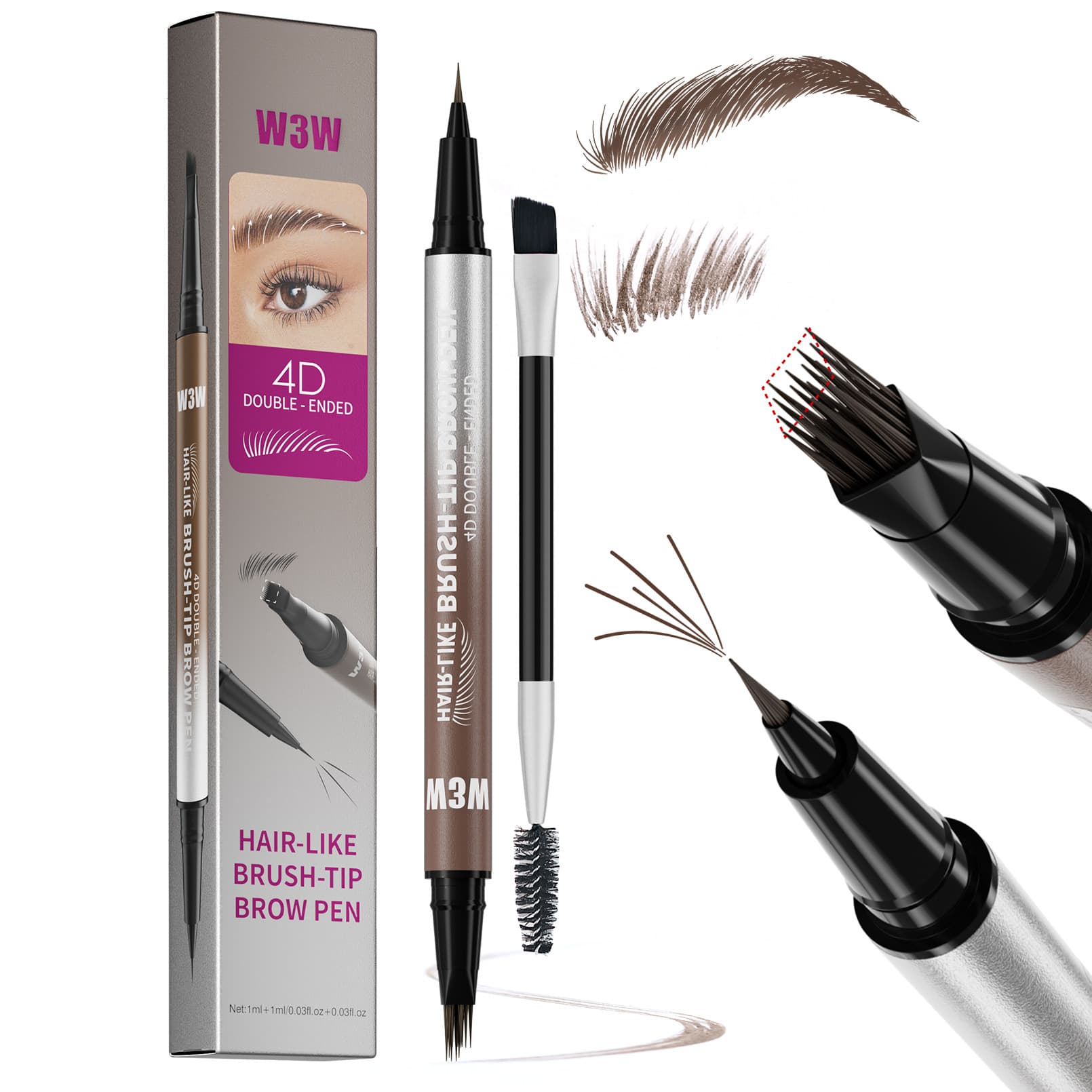 W3W New Dual-End Eyebrow Pencil 4D Waterproof Defined Natural Brows Microblade Liquid Eyebrow Pencil Eyeliner TK Hot Seller