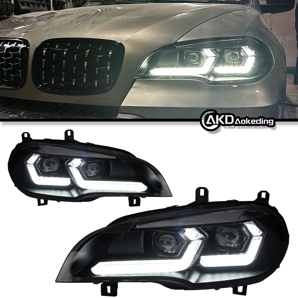 Compatible with 07-13 BMW X5 Headlight Assembly E70 Upgrade New Style LED Projector Lens Daytime Running Light Sequential Turn Signal