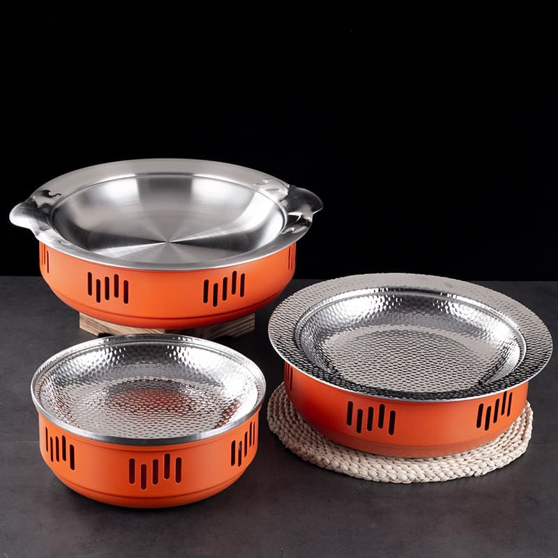 Three-Layer Steel Meat Crab Pot Bullfrog Alcohol Stove Crayfish Basin Commercial Dry Pot Cookware Seafood Pot Fish Head Pot Grilled Fish Stove