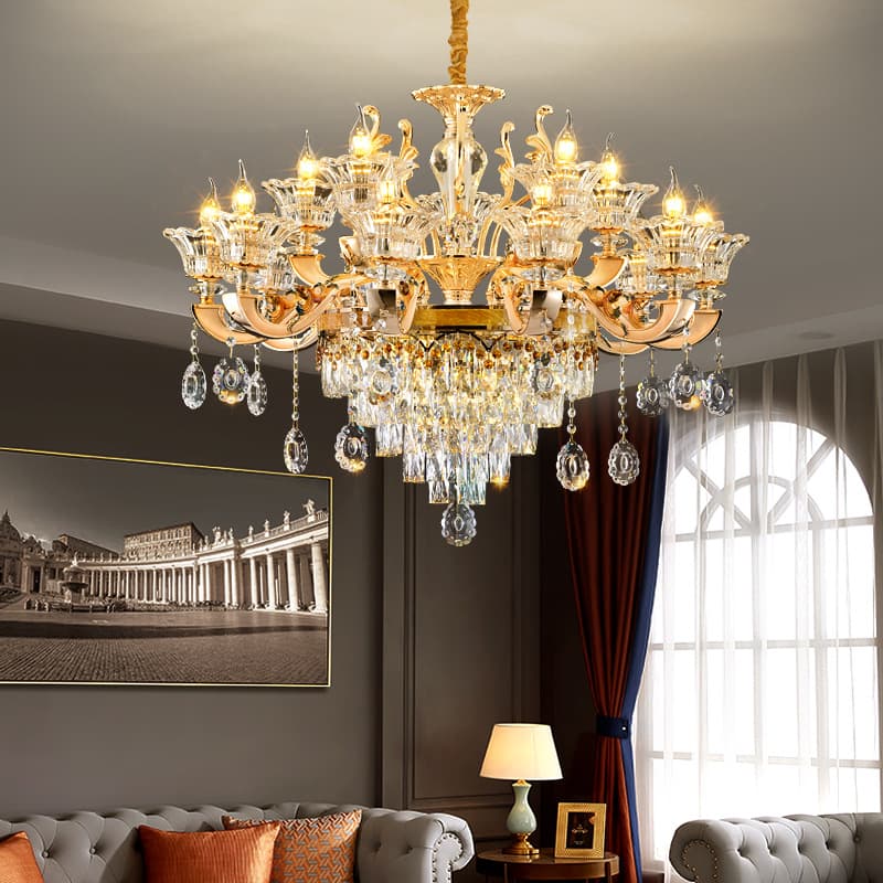 Elegant European Crystal Chandelier Luxury Living Room Lighting Large Pendant Lamp for Double-Story Hall Grand Entrance
