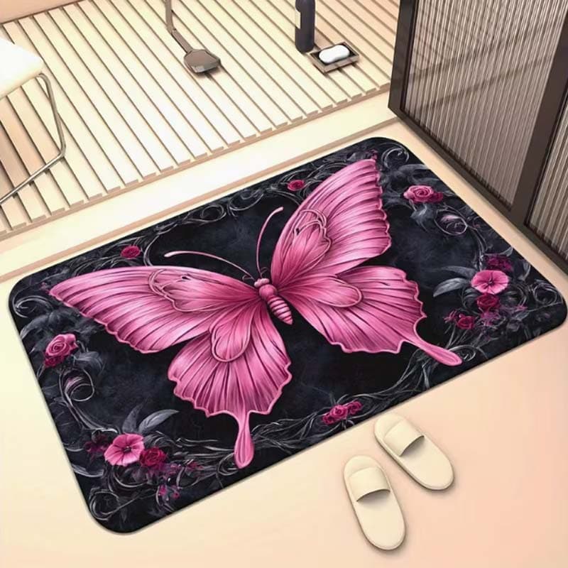 New Cross-border American Light Luxury Butterfly Diatom Mud Floor Mat, Non-slip Quick-dry Bathroom Foot Mat for Shower, Entryway, Dirt-resistant