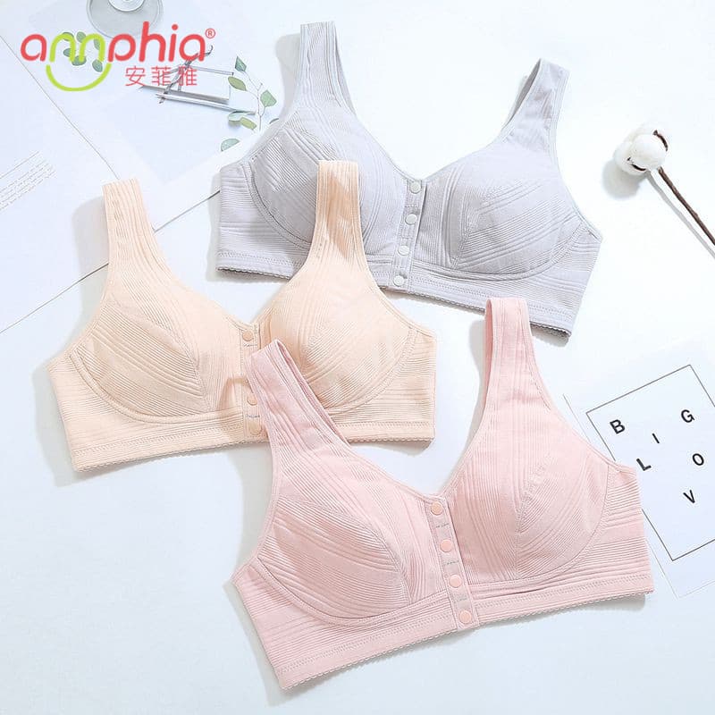 New ribbed front-closure vest-style wire-free bra with optional cotton pads and rhinestones, middle-aged bra underwear elastic plus-size.