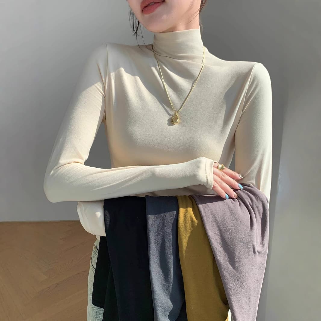 Half Turtleneck Double-Sided Velvet Thermal Base Layer Top for Women, Slim Fit Long Sleeve Mock Neck Fall Winter Women's Clothing