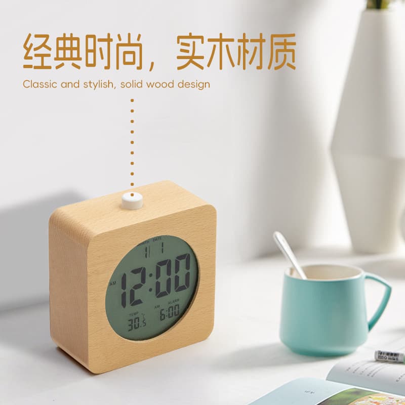 New LCD Luminous Student Alarm Clock, Snooze Alarm, Wooden and Bamboo Clock, Simple and Stylish Luminous Table Clock