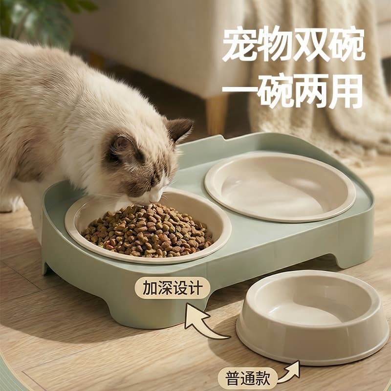 Cross-border Cat Bowl Pet Double Bowl Dog Bowl Neck Protection Anti-splash Water Bowl Food Bowl Dog Food Bowl Anti-leak Anti-tipping Cat Bowl