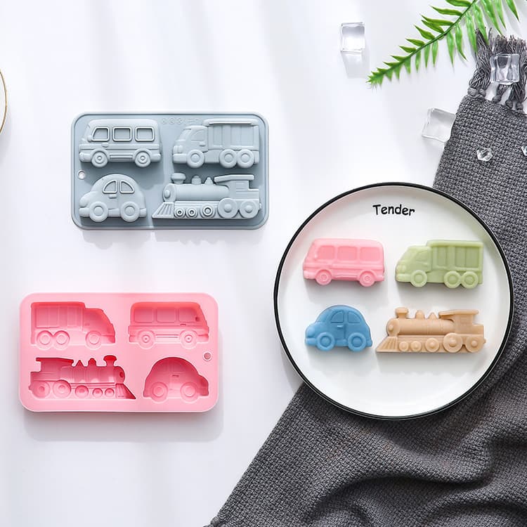 Spot 4 different types of vehicles, transportation shapes, silicone molds, chocolate molds, baking cake molds