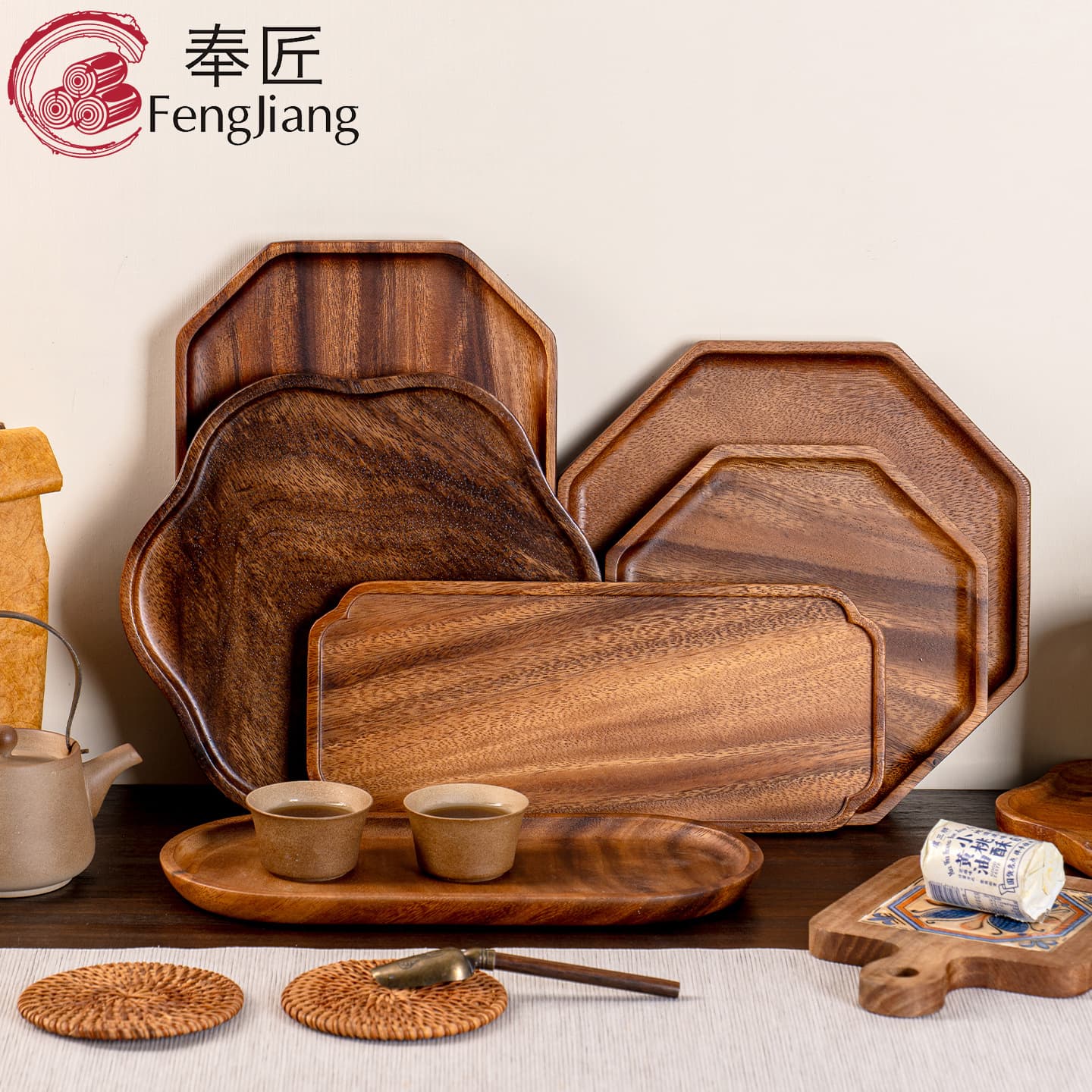 Walnut Octagonal Tray, Irregular Tea Tray, Waterproof Solid Wood Plate, Wooden Dish, Dried Fruit Plate, Round Wooden Tray