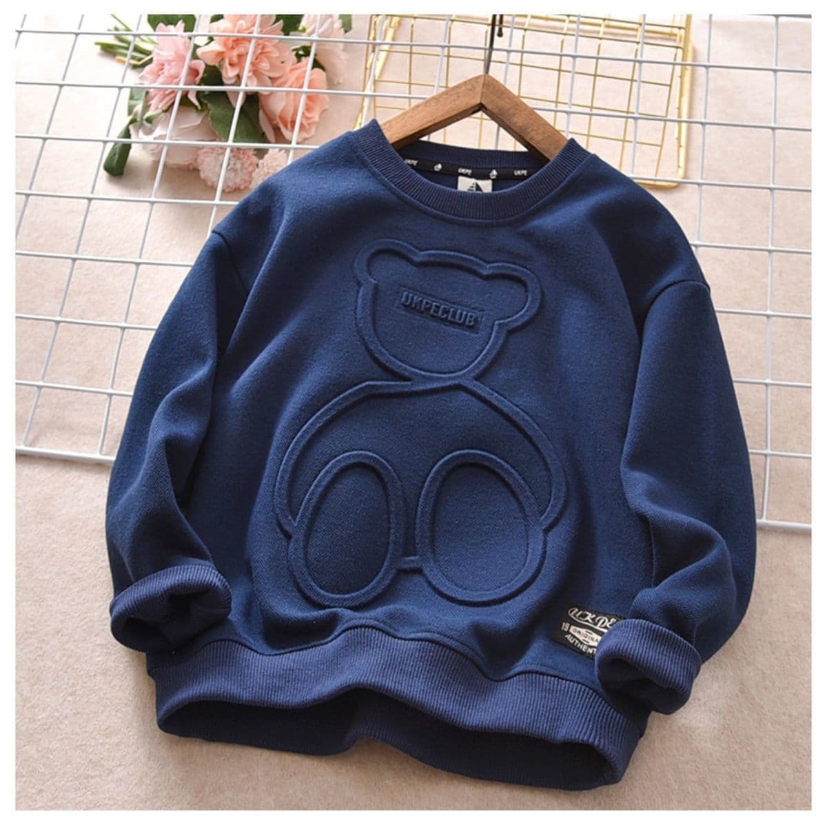 Kids Sweatshirt Boys Toddler 2026 New Autumn Winter Fashion Trendy Student Embossed Bear Base Layer Top