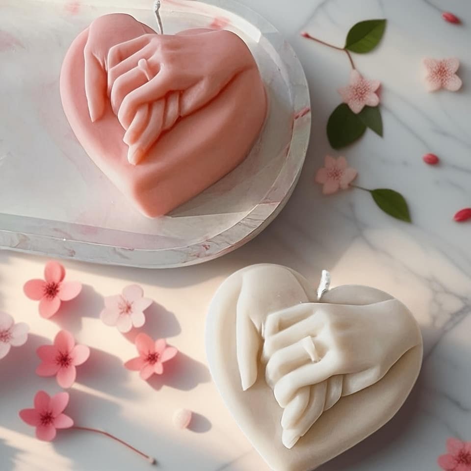 Large Lovers Holding Hands Candle Silicone Mold Valentine's Day Heart Aromatherapy Plaster Gift Baking Cake Mold