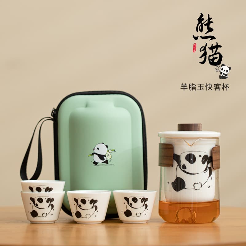 Cultural Creative Panda Travel Tea Set One Pot Four Cups Outdoor Camping Quick Cup Portable Ceramic Souvenir Gift
