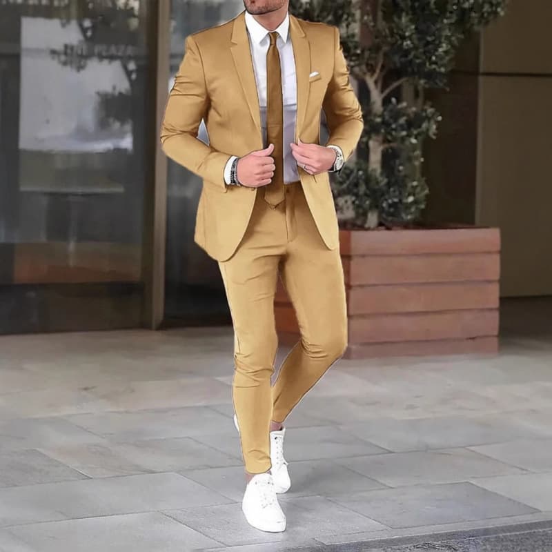 Cross-Border Foreign Trade Men's Groom Suit Two-Piece Solid Color Slim Banquet Suit Jacket and Trousers