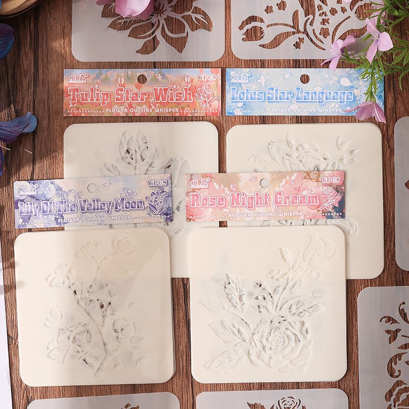 Yuezhen Flower Silhouette Whisper Handwritten Poster Template Hollow Painting Cross-border Floral Hollow Painting Template Coloring Painting Template