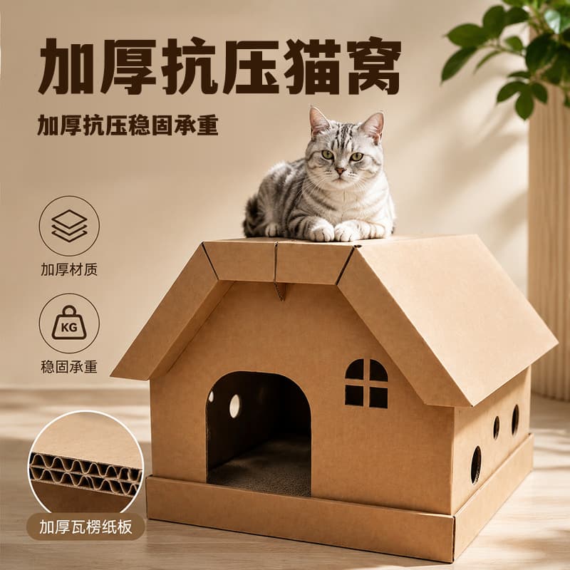 【Meow Cube】Extra Large Cat Bed Cat Scratcher 2-in-1 Corrugated Cardboard Cat Bed, Pet Villa Cat Bed Wear-Resistant