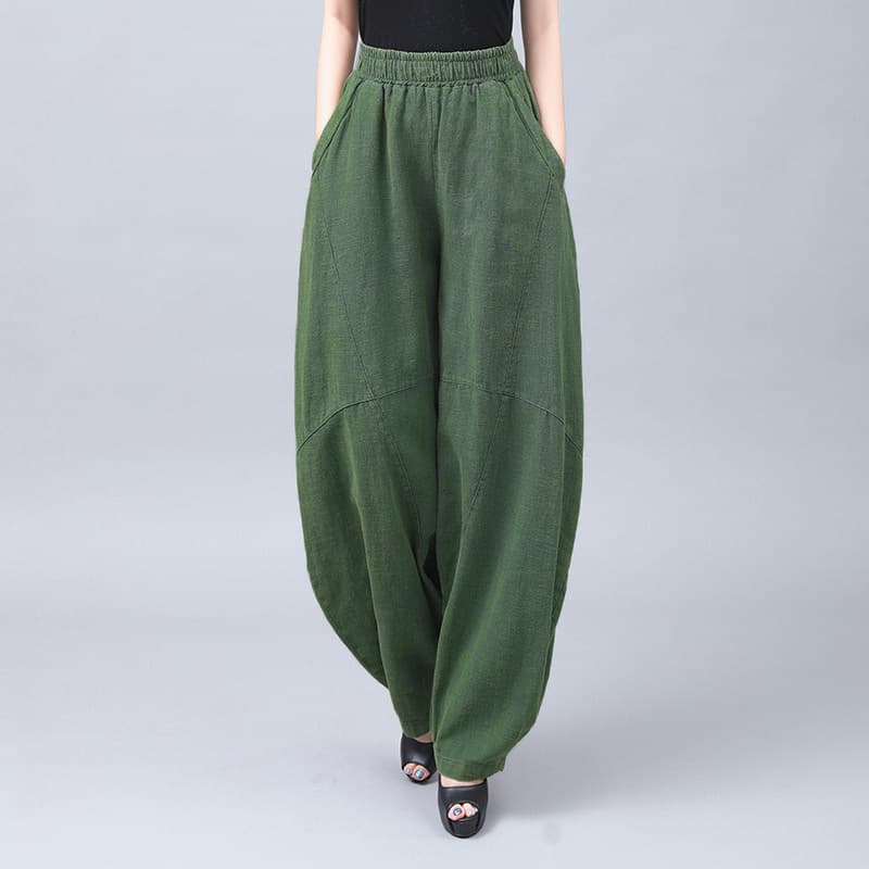 Spring and Autumn New Cotton Carrot Pants Elastic Waist Zen Harem Pants Women's Literary Retro Cotton and Linen Loose Pants