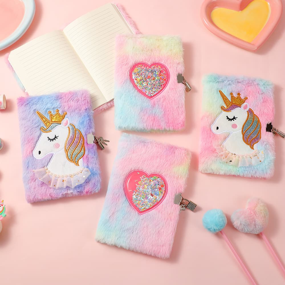 Back-to-School Cartoon Unicorn Plush Notebook A5 Lockable Diary Gift for Girls Journal