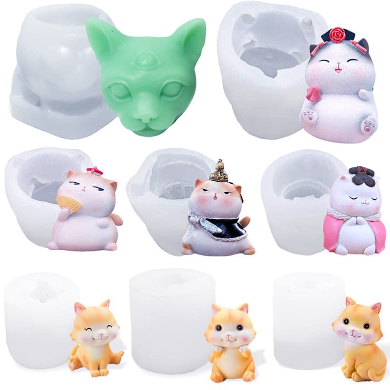 24 Styles Epoxy Resin Mold 3D Multi-Shape Cat Meow Nica Scented Candle Mold Cake Mold Plaster Doll