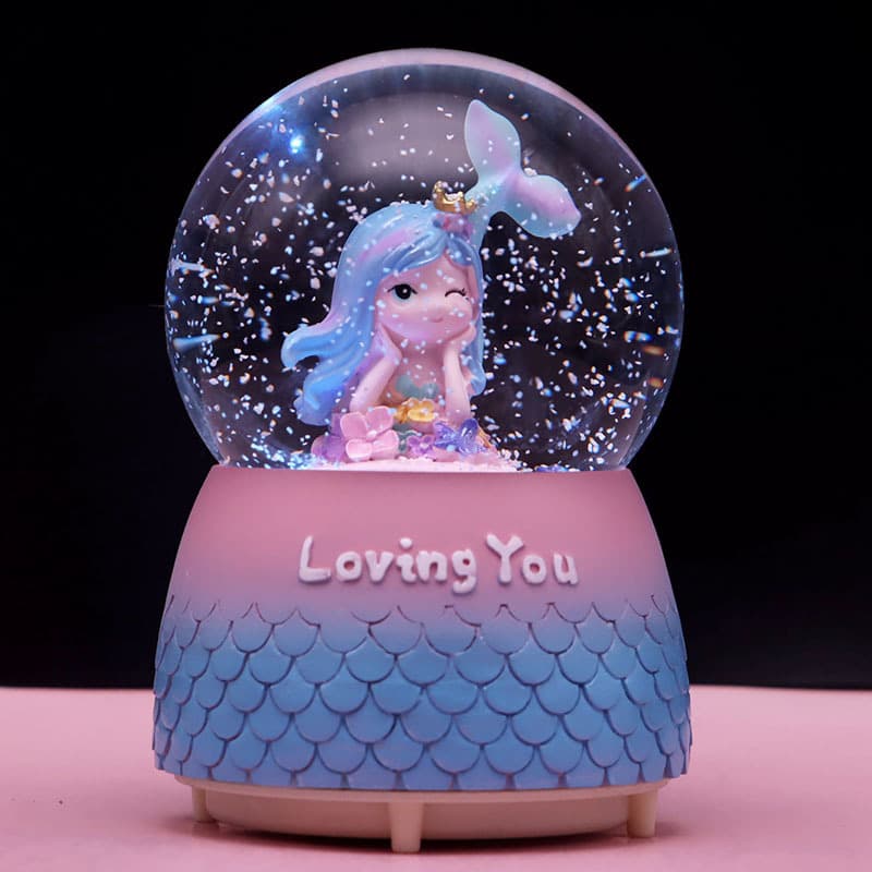 Mermaid Princess Crystal Ball Music Box Cartoon Ornament Snowflake Light Creative Gift Birthday Present Boutique Item