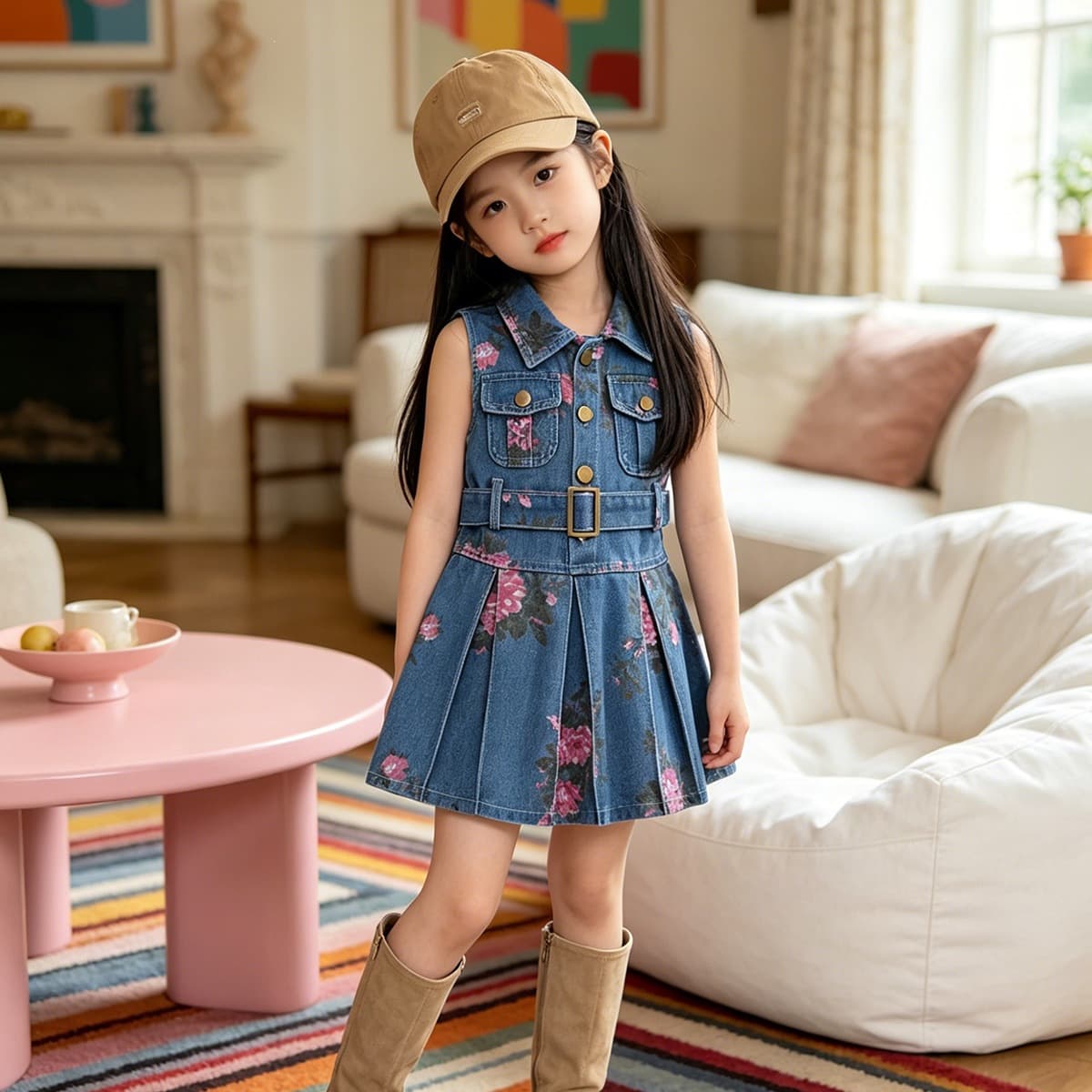 Factory Direct Wholesale Girls Summer Dress Princess Dress Children's Print New Pleated Denim Skirt