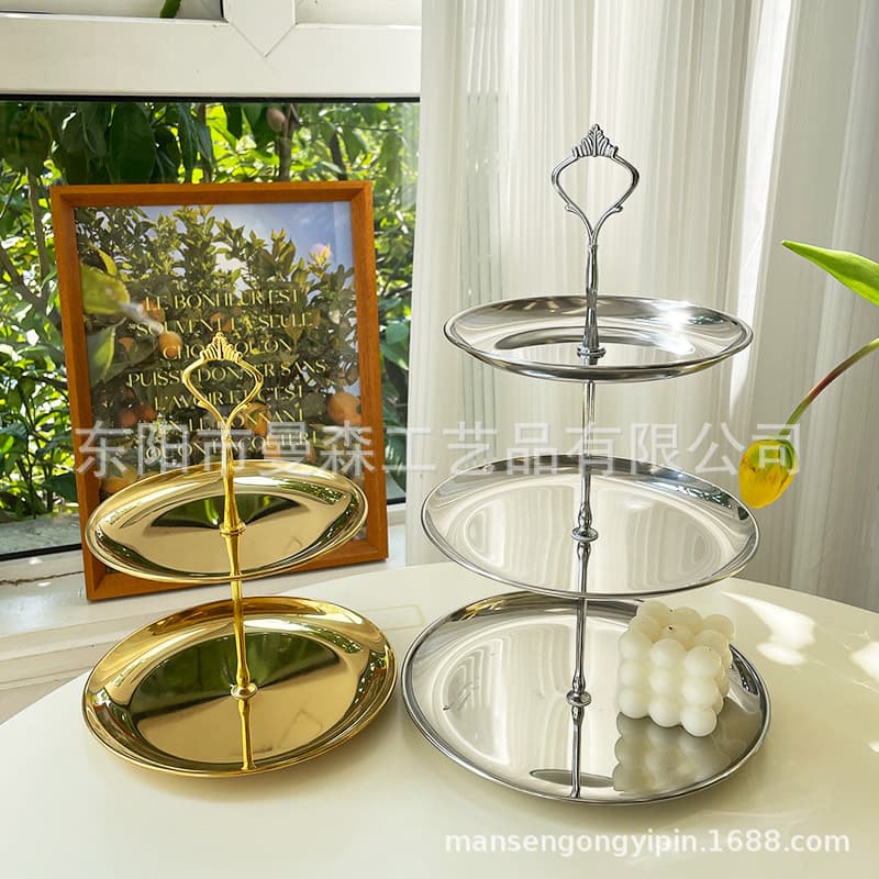 Drop Shipping European Light Luxury Simple Stainless Steel Dessert Stand Fruit Tray Dessert Display Home Living Room Storage