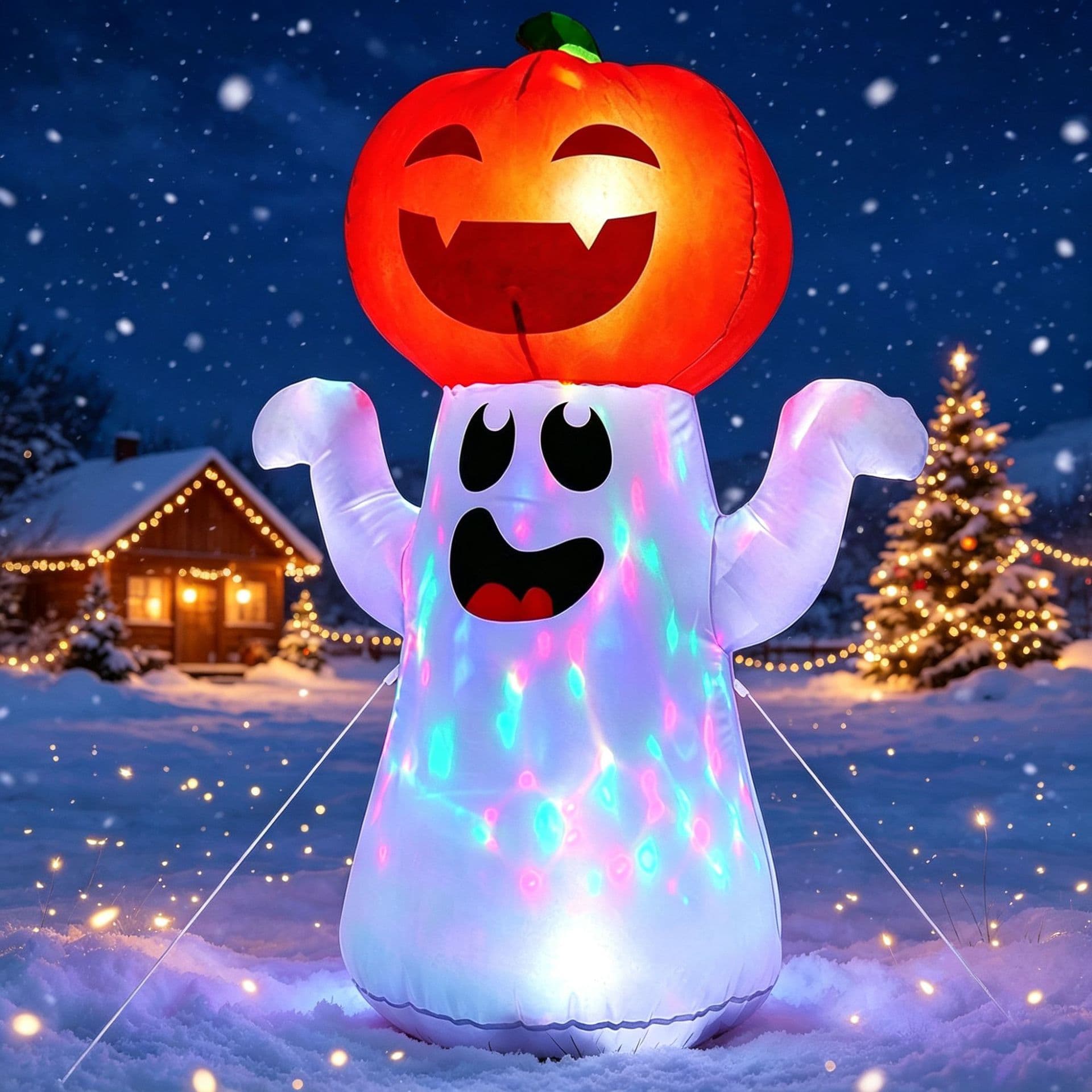 Halloween Pumpkin Head Ghost Inflatable Decoration Outdoor Courtyard Lawn Party Glowing Ornament Festive Atmosphere Prop