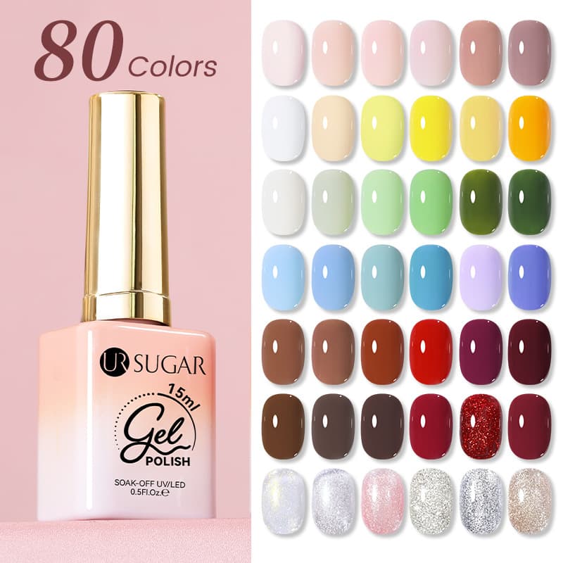 URSUGAR Cross-border 140-Color Gel Polish Base & Top Coat Set, Solid Color & Glitter Gel Polish Full Set Wholesale