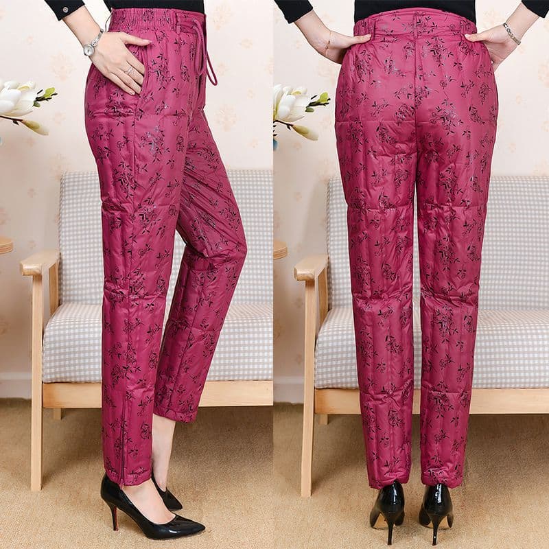 Women's winter down pants, warm for middle-aged and elderly women, high-waisted seamless, plus-size, duck down pants for seniors and mothers-in-law.