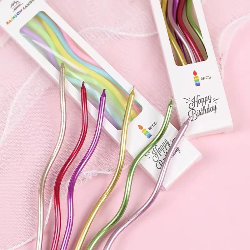 Internet celebrity curve birthday cake candle wholesale romantic party colorful decoration electroplating slender thread electroplating process