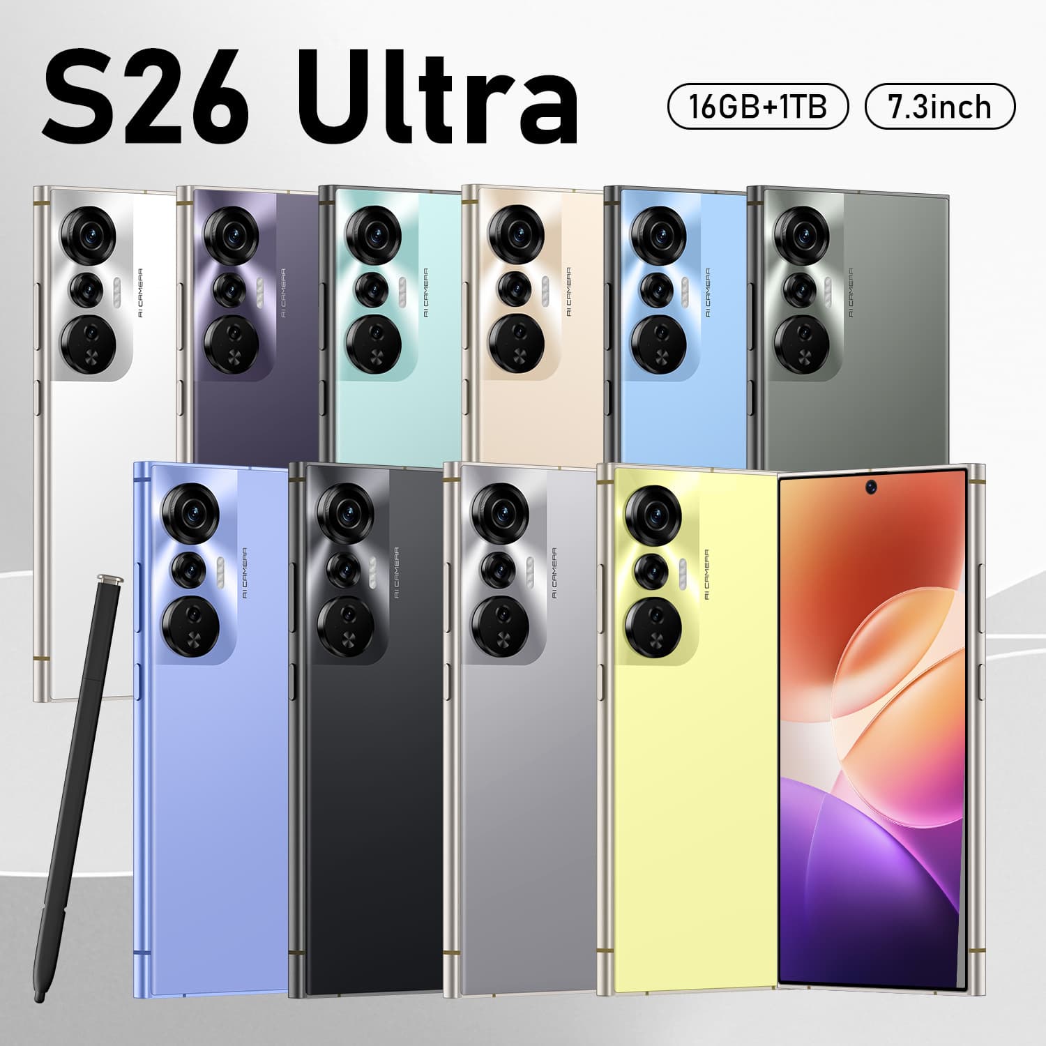 New S26 Ultra cross-border mobile phone 16+1TB all-in-one 7.2-inch right-angle screen hot-selling smart foreign trade mobile phone