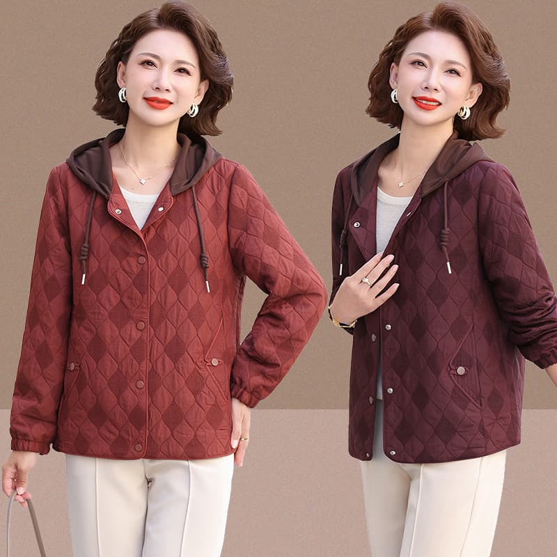Autumn and Spring Fashionable Hooded Casual Jacket for Middle-Aged Mothers, Stylish Outerwear for Middle-Aged and Elderly Women