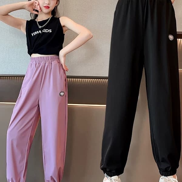Big Kids Quick-Dry Pants Girls Black Pants Summer Lightweight Ice Silk Anti-Mosquito Long Pants Outdoor Cool-Sensing Sports Pants