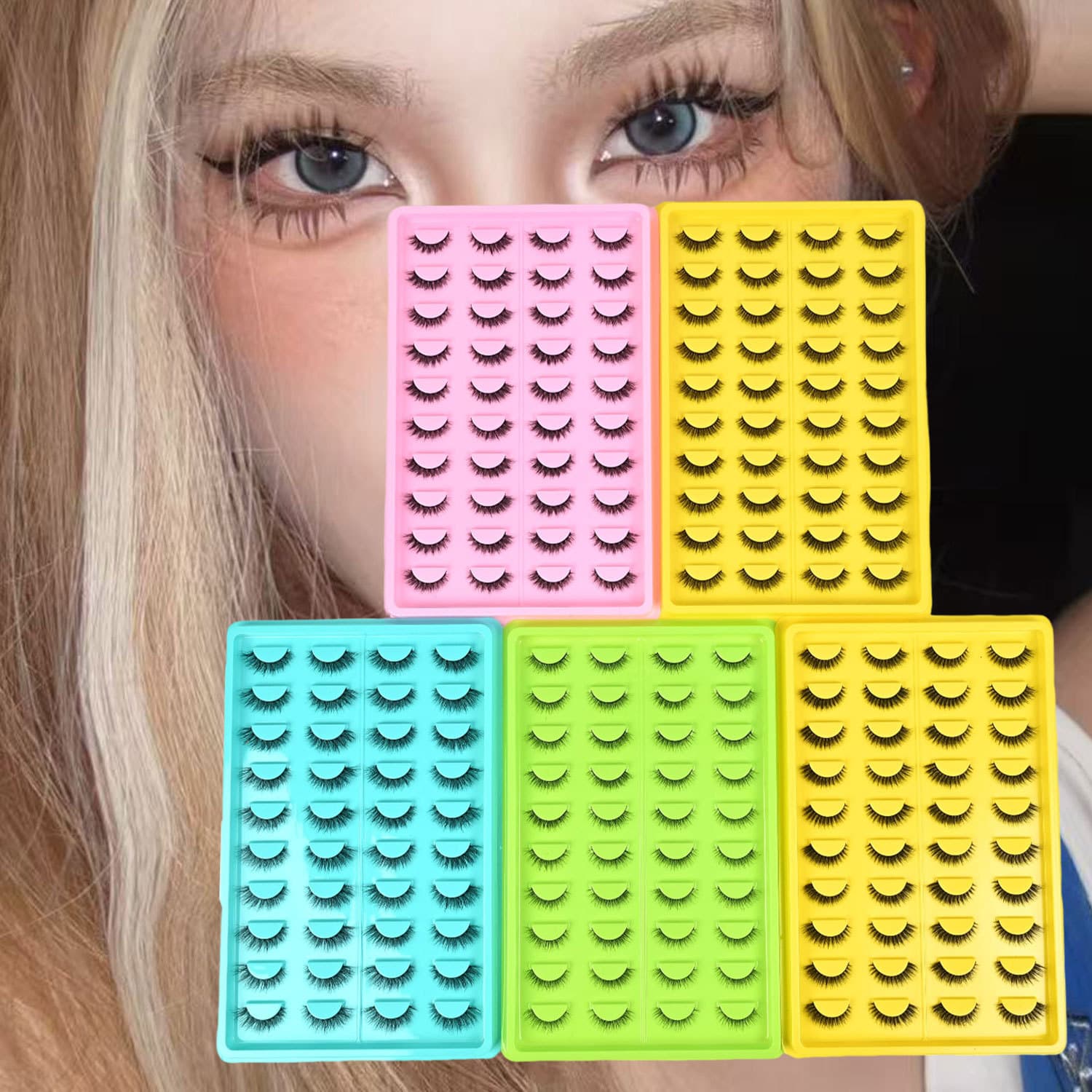 Cross-border hot style 20 pairs of false eyelashes, large capacity, short style, natural curling, one-piece black stem eyelashes, Europe, America and the Middle East