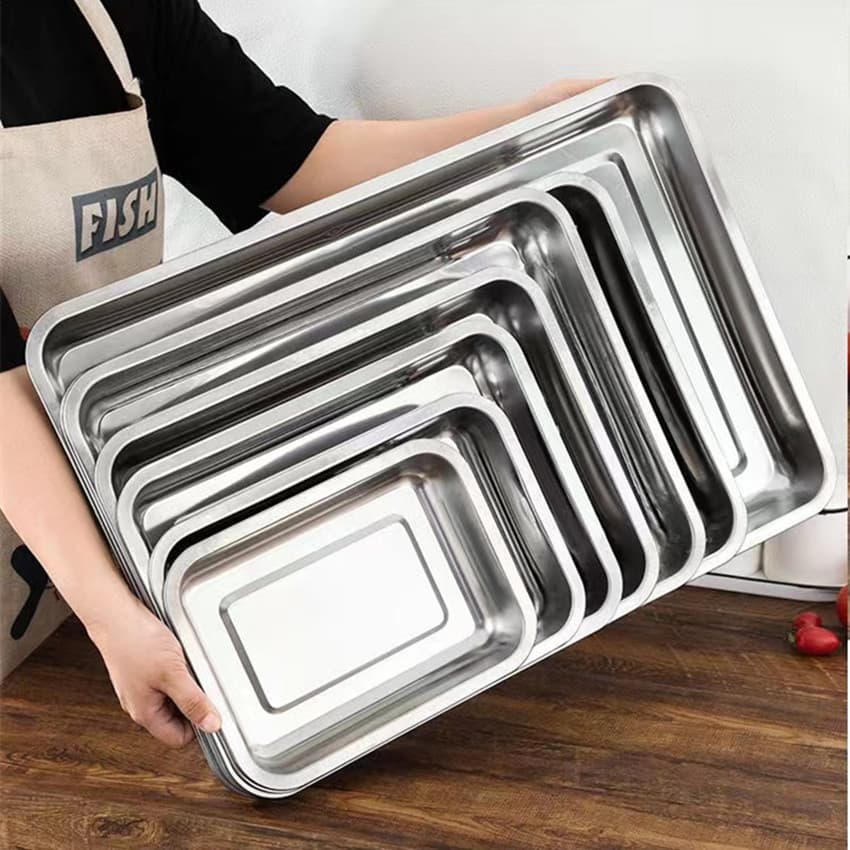 Stainless Steel Rectangular Tray Baking Tray Serving Tray Cold Dish Tray Rice Tray BBQ Tray Shallow and Deep Tray Steaming Tray