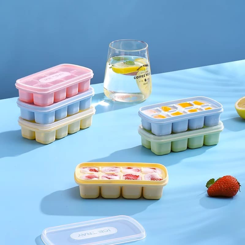 Ice Cube Tray Mold, Food-Grade Soft Silicone, Easy Release, 8-Cell Mold, Freezer Ice Cube Box