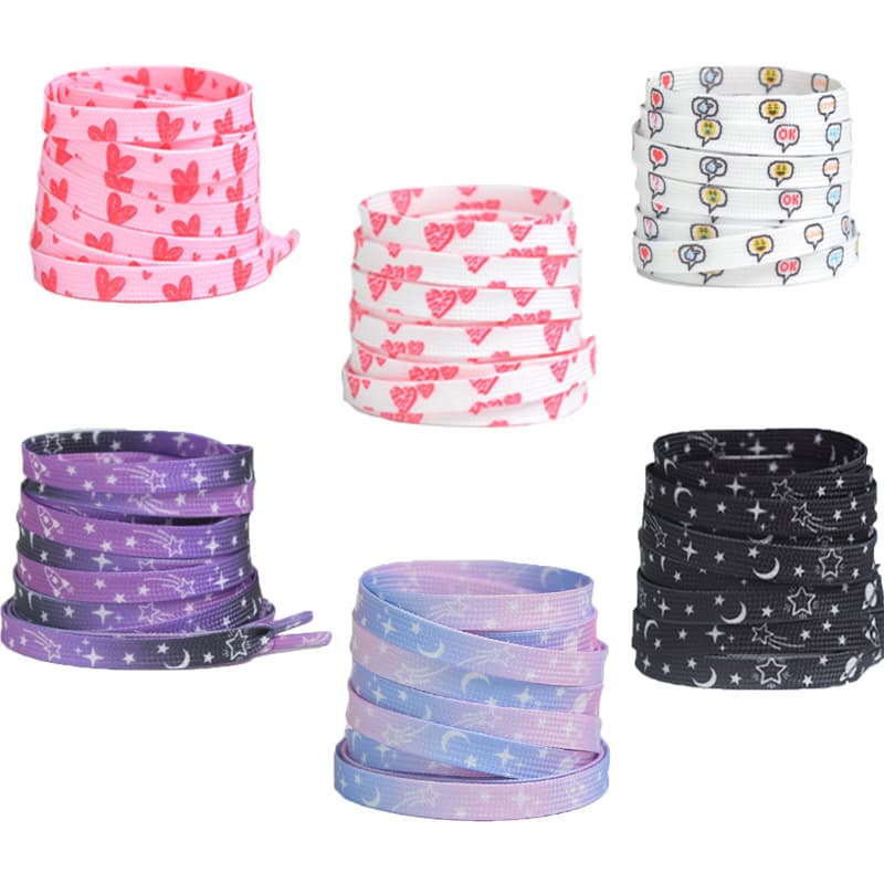 Manufacturer wholesale tie-dye printed colorful polyester flat shoelaces for men and women suitable for sneakers, canvas shoes and sports shoes