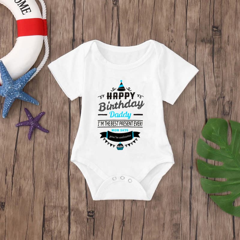 Happy birthday dad letter printed pure cotton baby jumpsuit European and American best selling baby onesie