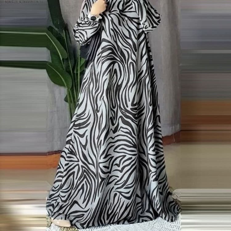 Spot cross-border new robe printed Malay dress full-sleeved round neck robe long skirt factory batch