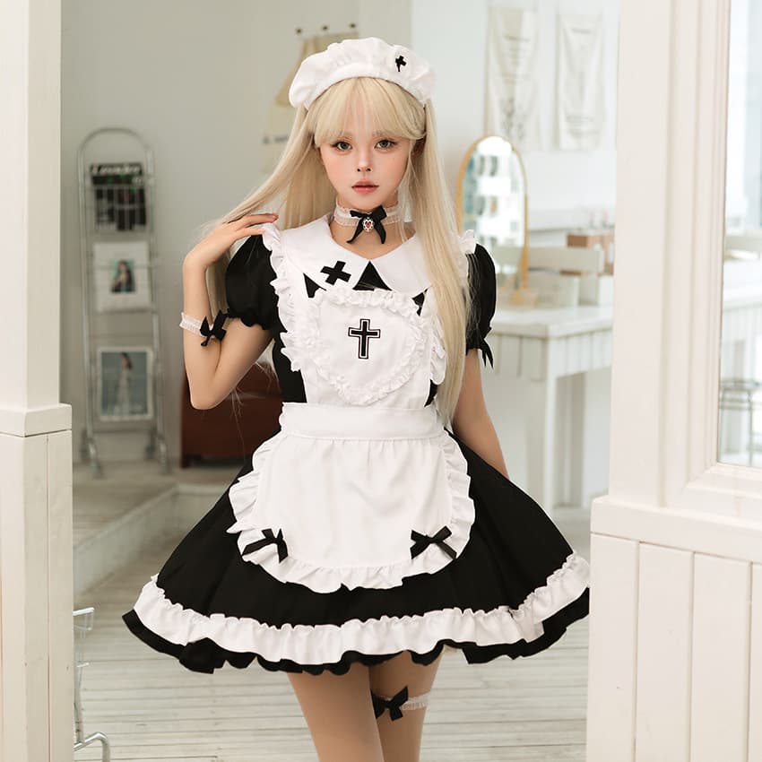 New Japanese Classic Short Sleeve Maid Cosplay Dress Cute Maid Costume for Women Drop Shipping