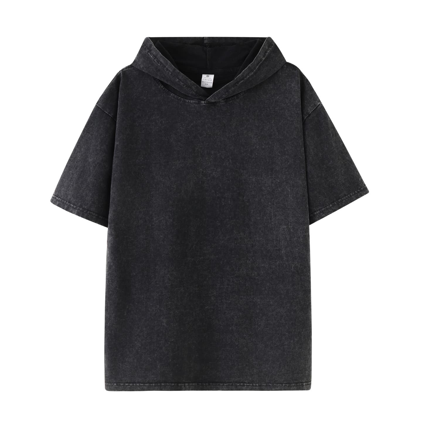 Washed Snowflake Distressed Heavyweight 230g Cotton Short Sleeve T-Shirt with Hood, Oversized Fit for Men and Women, Plus Size Cross-Border Style