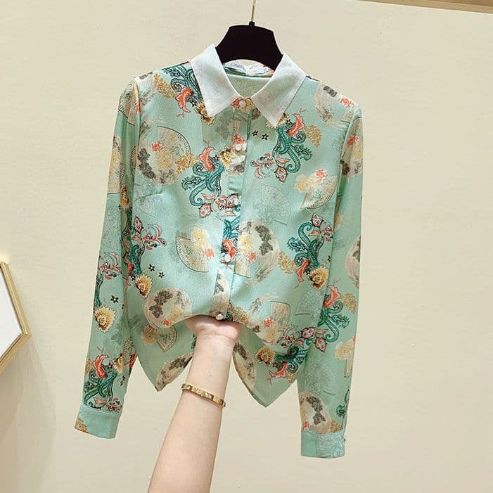 Spring/Autumn New Arrival Temperament Internet Celebrity Top Long Sleeve Chic Loose Chiffon Shirt Women Fashion Korean Style Blouse